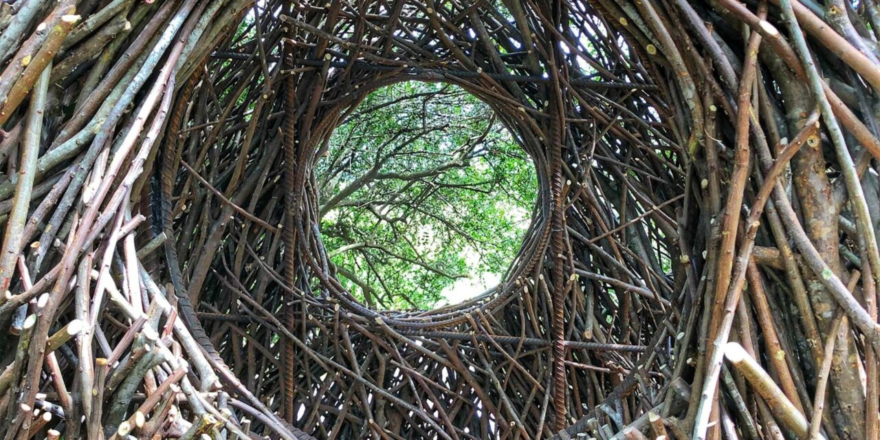 Hoe deze ambachtsman reusachtige houten sculpturen weeft.